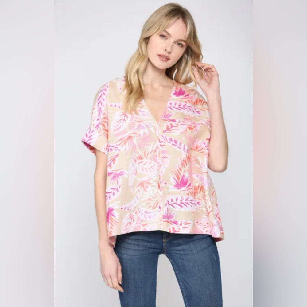 Karlie oversized linen v neck top